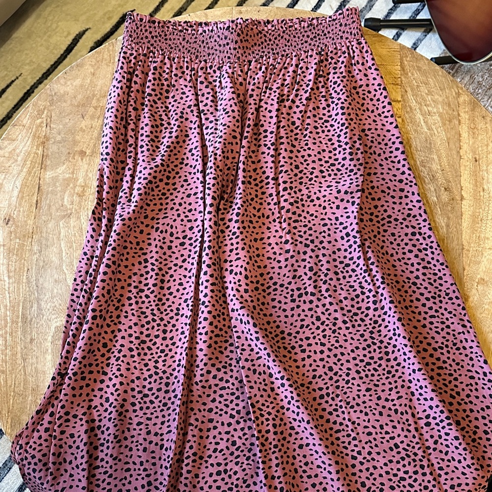 LOFT Pink Maxi Skirt with Black Spot Print